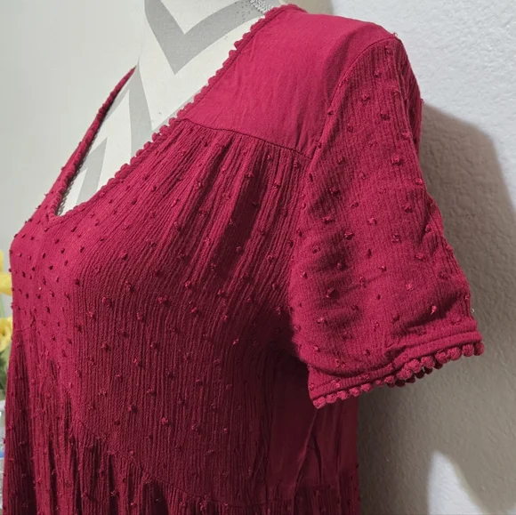 KNOX ROSE Burgundy Short Sleeve Dress with Swiss Dots Size Medium - Picture 5 of 12
